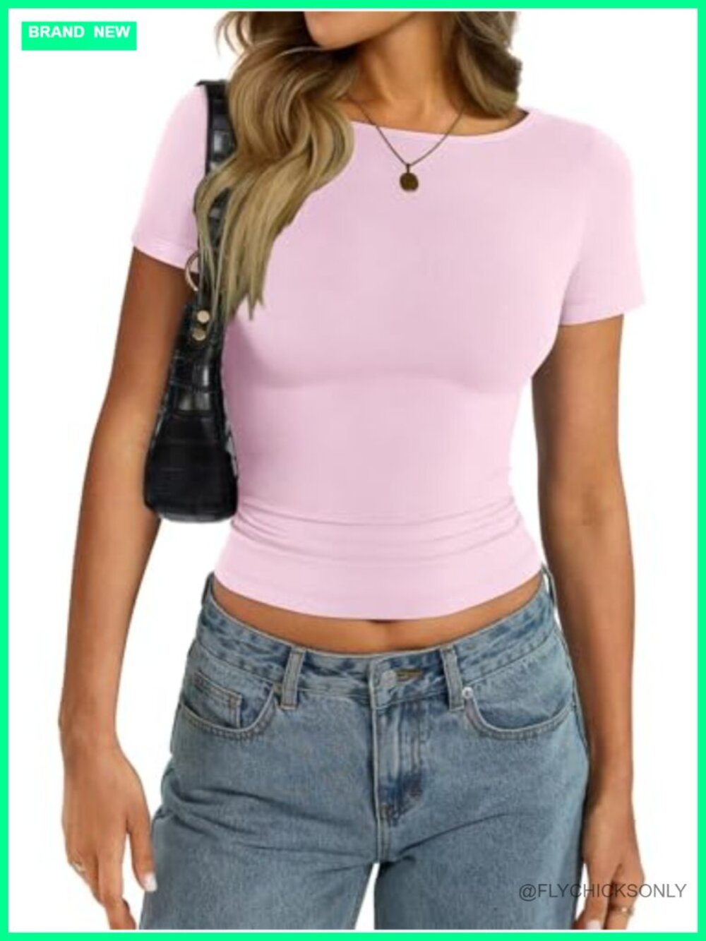 Womens Cotton Boat Neck Short Sleeve Crop Top Slim Fit Y2K Tee